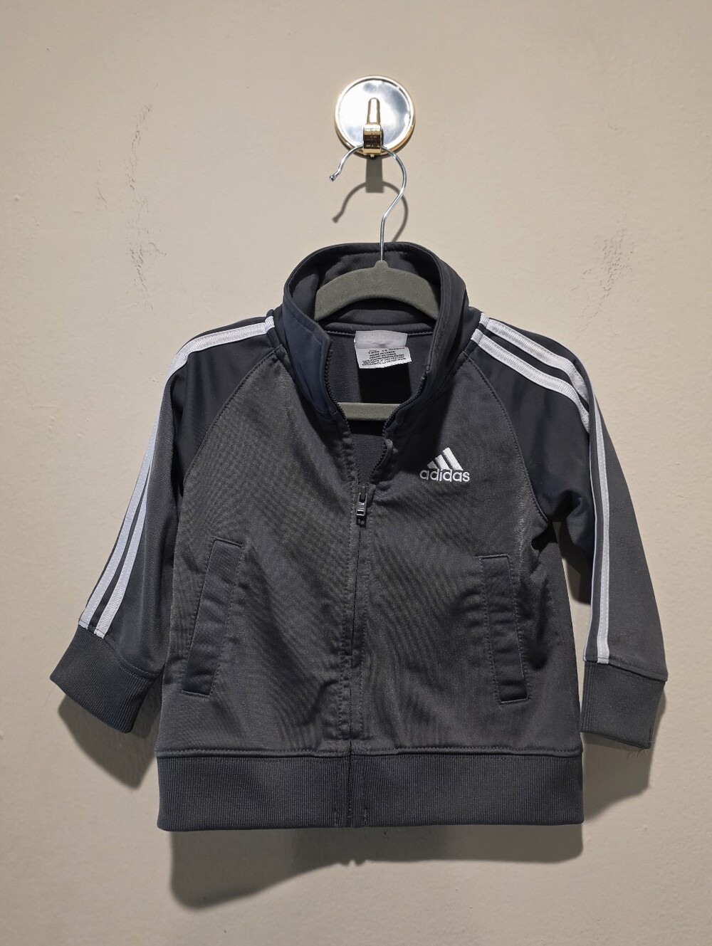 adidas Kids' Charcoal Gray Track Jacket with White Stripes